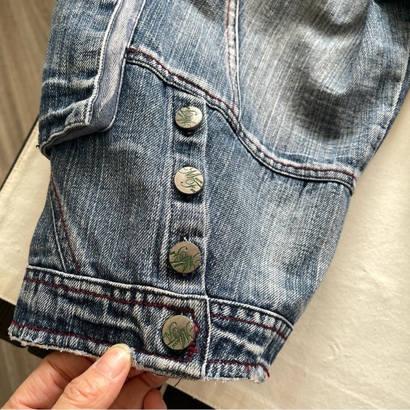 Blue Midi Denim Embroidery Pants Size: 28 - Picture 7 of 15